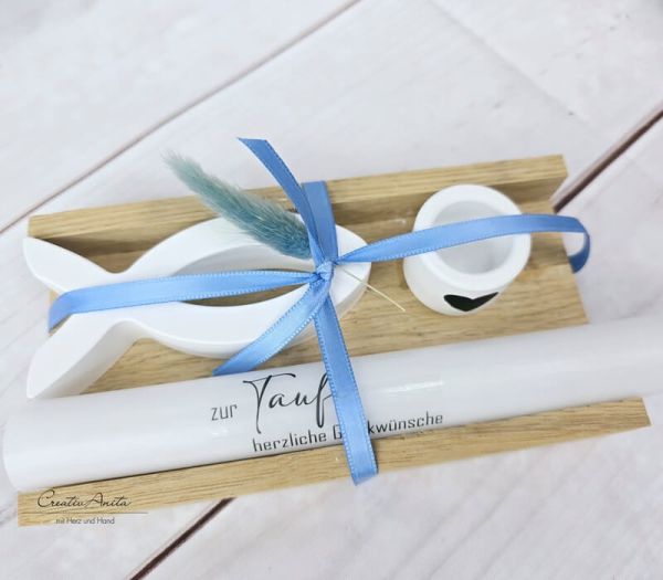 Geschenkset Anlaß zur Auswahl mit Kreuz & Fisch aus Beton - BLAU